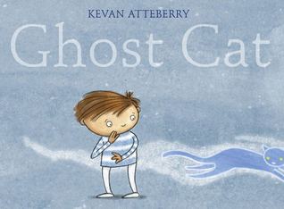 The cover of Ghost Cat. A boy on a cool-coloured background looks over his shoulder as a ghostly cat runs away.