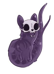 A spooky cat creature with a skeleton head.