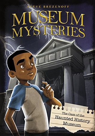 The cover of The Case of the Haunted Mystery Museum, featuring a child looking up at a large museum with lightning in the background.